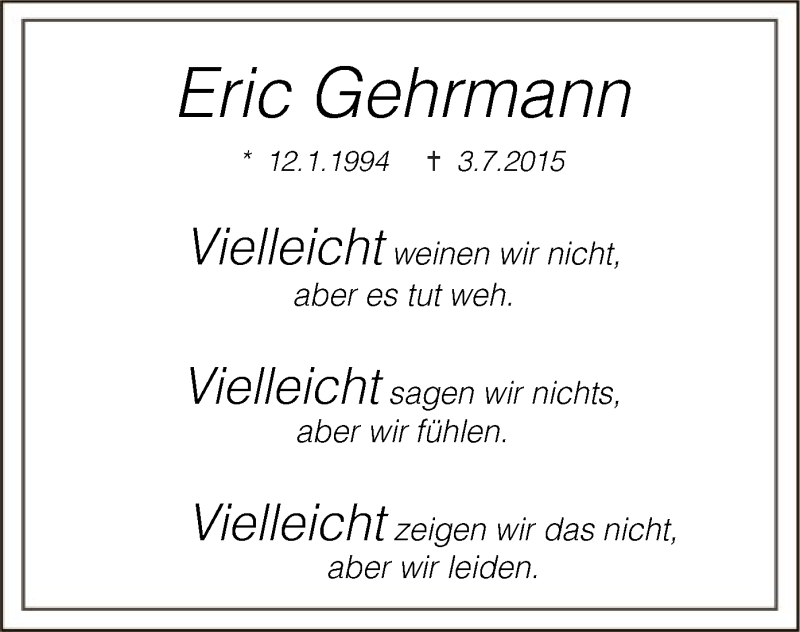  Traueranzeige für Eric Gehrmann vom 03.07.2019 aus MZV