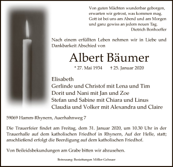 Traueranzeige von Albert Bäumer von MZV
