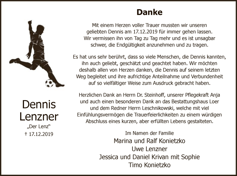  Traueranzeige für Dennis Lenzner vom 25.01.2020 aus MZV