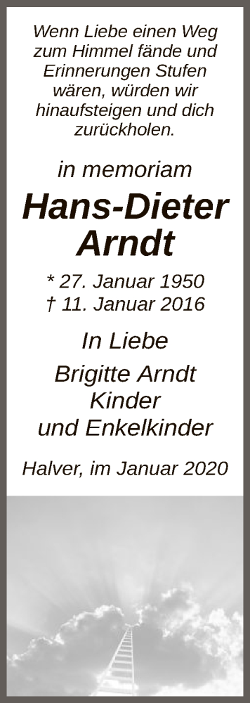  Traueranzeige für Hans-Dieter Arndt vom 11.01.2020 aus MZV