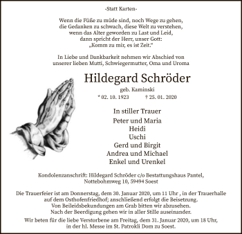 Traueranzeige von Hildegard Schröder von MZV
