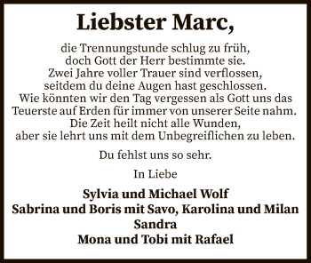 Traueranzeige von Marc Wolf von MZV