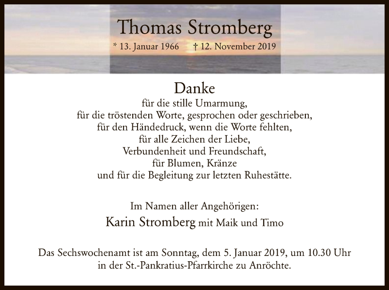  Traueranzeige für Thomas Stromberg vom 31.12.2019 aus MZV