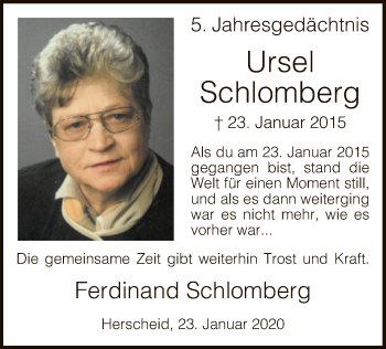 Traueranzeige von Ursel Schlomberg von MZV