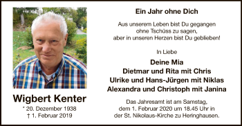 Traueranzeige von Wigbert Kenter von MZV