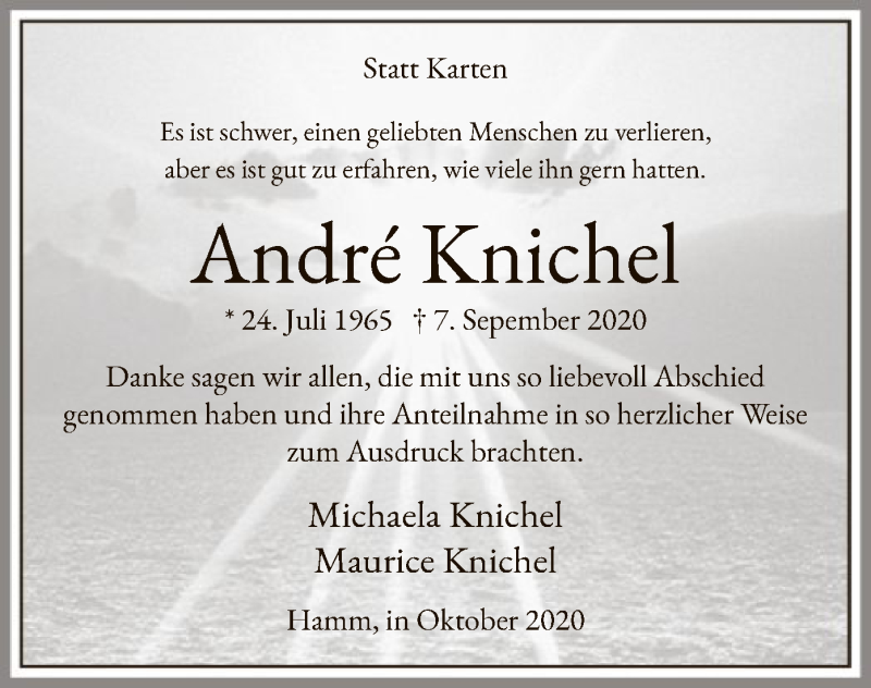  Traueranzeige für Andre Knichel vom 10.10.2020 aus WA