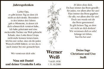 Traueranzeige von Werner Weiß von WA