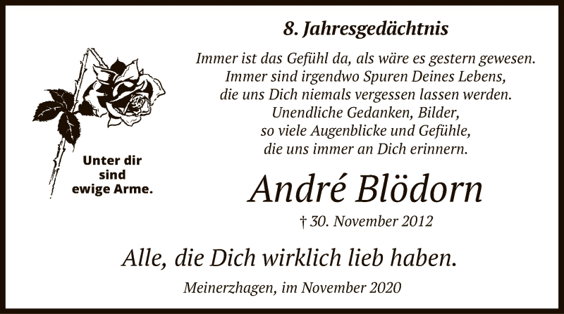  Traueranzeige für Andre Blödorn vom 30.11.2020 aus WA
