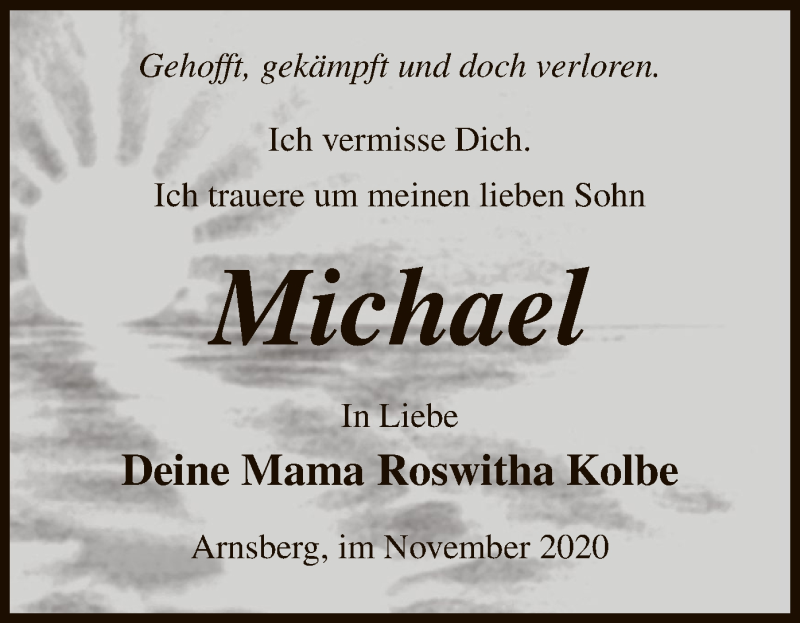  Traueranzeige für Michael  vom 07.11.2020 aus WA