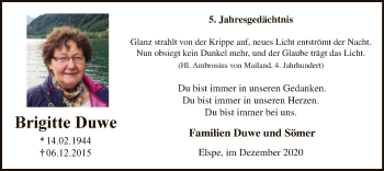 Traueranzeige von Brigitte Duwe von WA