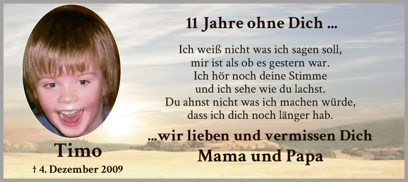  Traueranzeige für Timo  vom 04.12.2020 aus WA