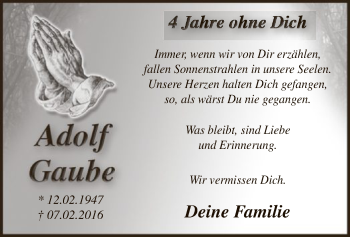 Traueranzeige von Adolf Gaube von MZV