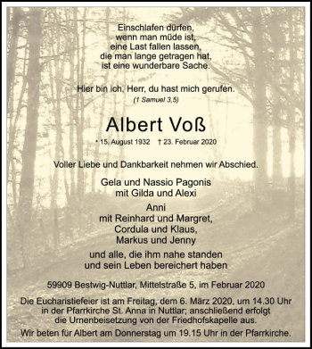 Traueranzeige von Albert Voß von MZV