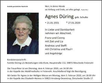 Traueranzeige von Andreas Düring von MZV