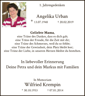 Traueranzeige von Angelika Urban von MZV