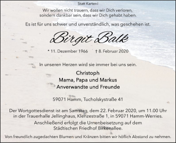 Traueranzeige von Birgit Balk von MZV