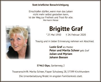 Traueranzeige von Brigitte Graf von MZV