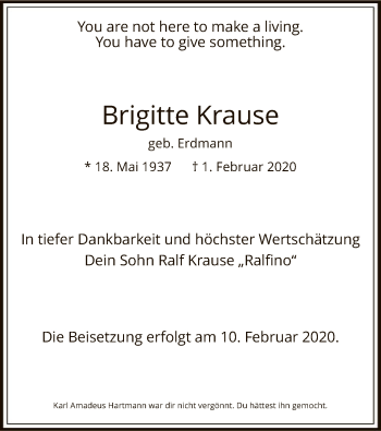 Traueranzeige von Brigitte Krause von MZV