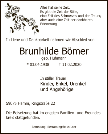 Traueranzeige von Brunhilde Bömer von MZV