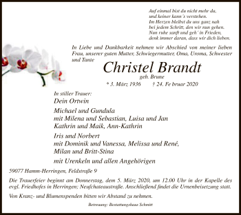 Traueranzeige von Christel Brandt von MZV