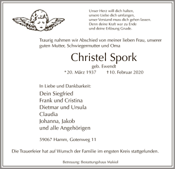 Traueranzeige von Christel Spork von MZV