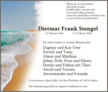 Traueranzeige von Dietmar Frank Stengel von MZV