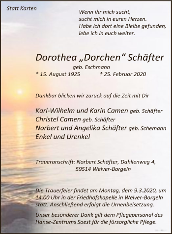 Traueranzeige von Dorothea Schäfter von MZV