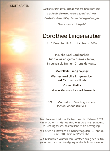 Traueranzeige von Dorothee Lingenauber von MZV