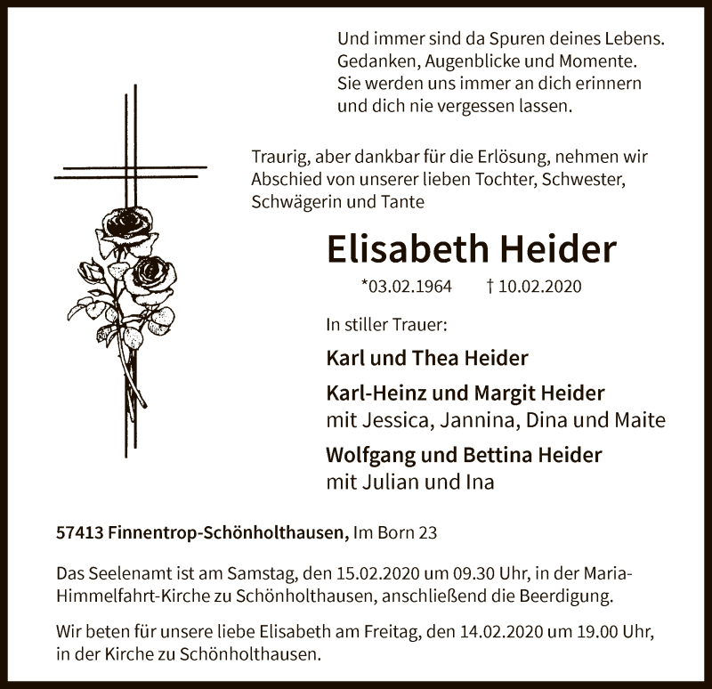  Traueranzeige für Elisabeth Heider vom 12.02.2020 aus MZV