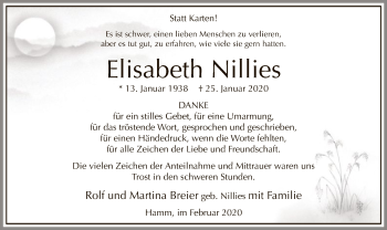 Traueranzeige von Elisabeth Nillies von MZV