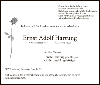 Traueranzeige von Ernst Adolf Hartung von MZV