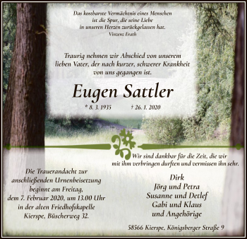 Traueranzeige von Eugen Sattler von MZV