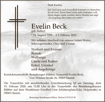 Traueranzeige von Evelin Beck von MZV