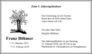 Traueranzeige von Franz Böhmer von MZV