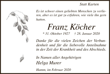 Traueranzeige von Franz Köcher von MZV