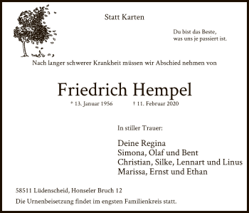 Traueranzeige von Friedrich Hempel von MZV