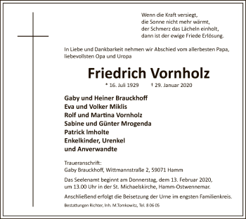 Traueranzeige von Friedrich Vornholz von MZV