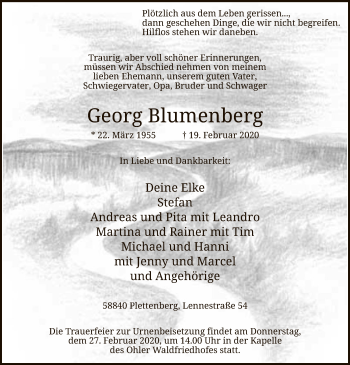 Traueranzeige von Georg Blumenberg von MZV