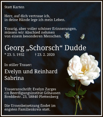 Traueranzeige von Georg Dudde von MZV