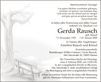 Traueranzeige von Gerda Rausch von MZV