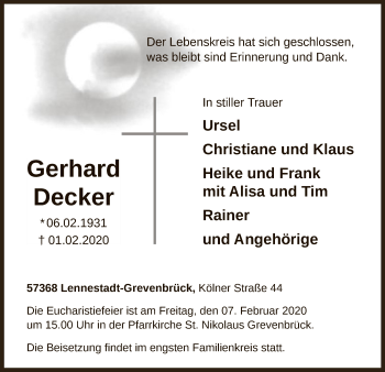 Traueranzeige von Gerhard Decker von MZV