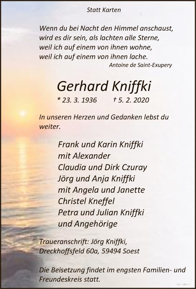  Traueranzeige für Gerhard Kniffki vom 08.02.2020 aus MZV