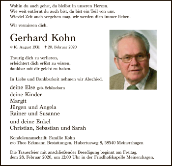 Traueranzeige von Gerhard Kohn von MZV