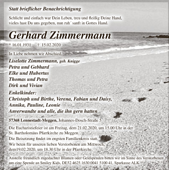 Traueranzeige von Gerhard Zimmermann von MZV