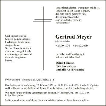 Traueranzeige von Gertrud Meyer von MZV