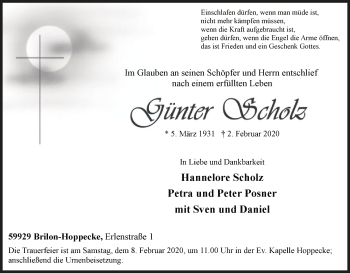 Traueranzeige von Günter Scholz von MZV