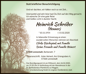 Traueranzeige von Heinrich Schröder von MZV