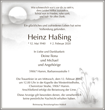 Traueranzeige von Heinz Haßing von MZV