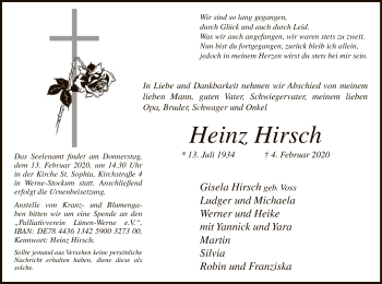 Traueranzeige von Heinz Hirsch von MZV