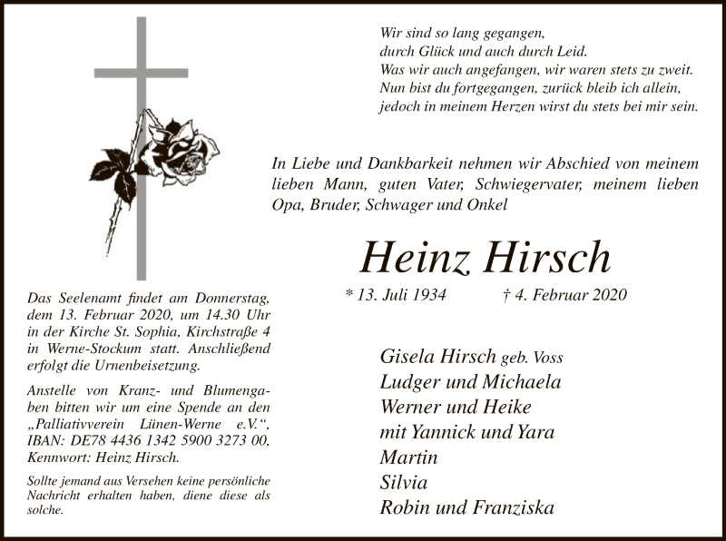  Traueranzeige für Heinz Hirsch vom 08.02.2020 aus MZV